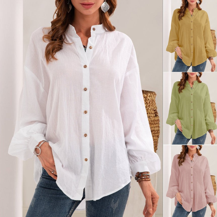 Chemise à manches longues en coton et lin — vue 4