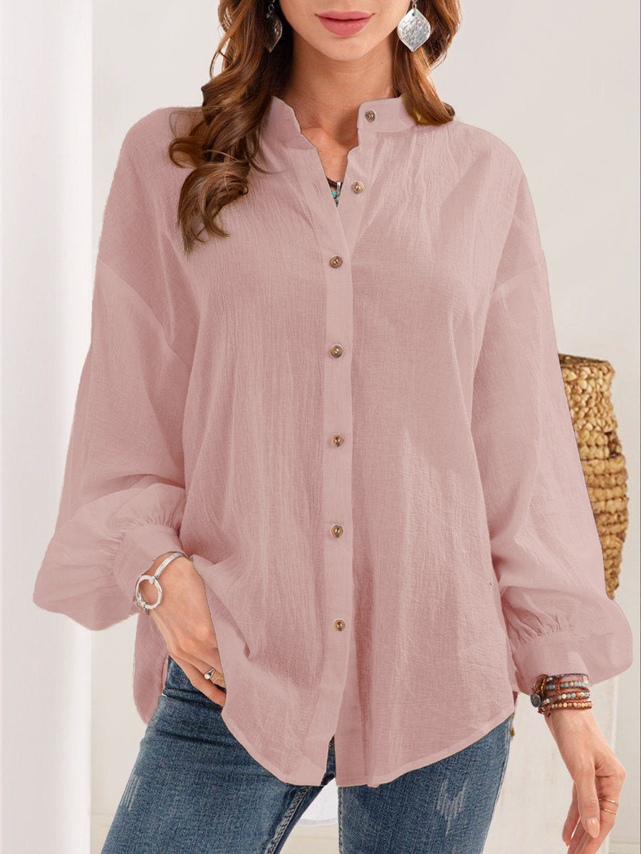Chemise à manches longues en coton et lin — vue 8
