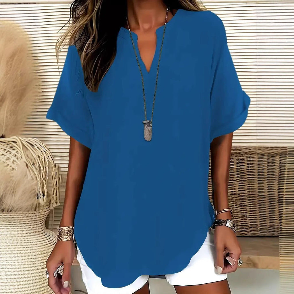 Blouse ample col V à manches courtes — vue 6