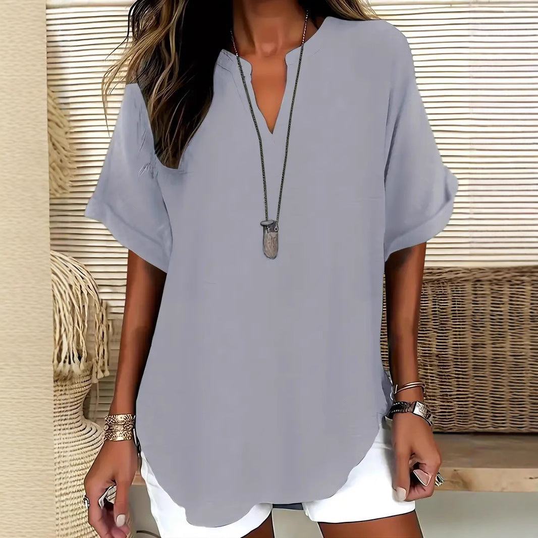 Blouse ample col V à manches courtes — vue 9