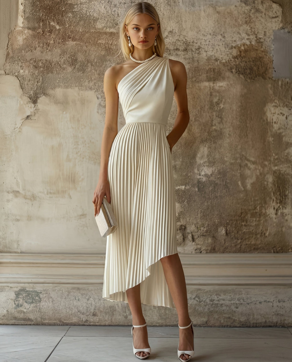 Robe midi plissée asymétrique — vue 1
