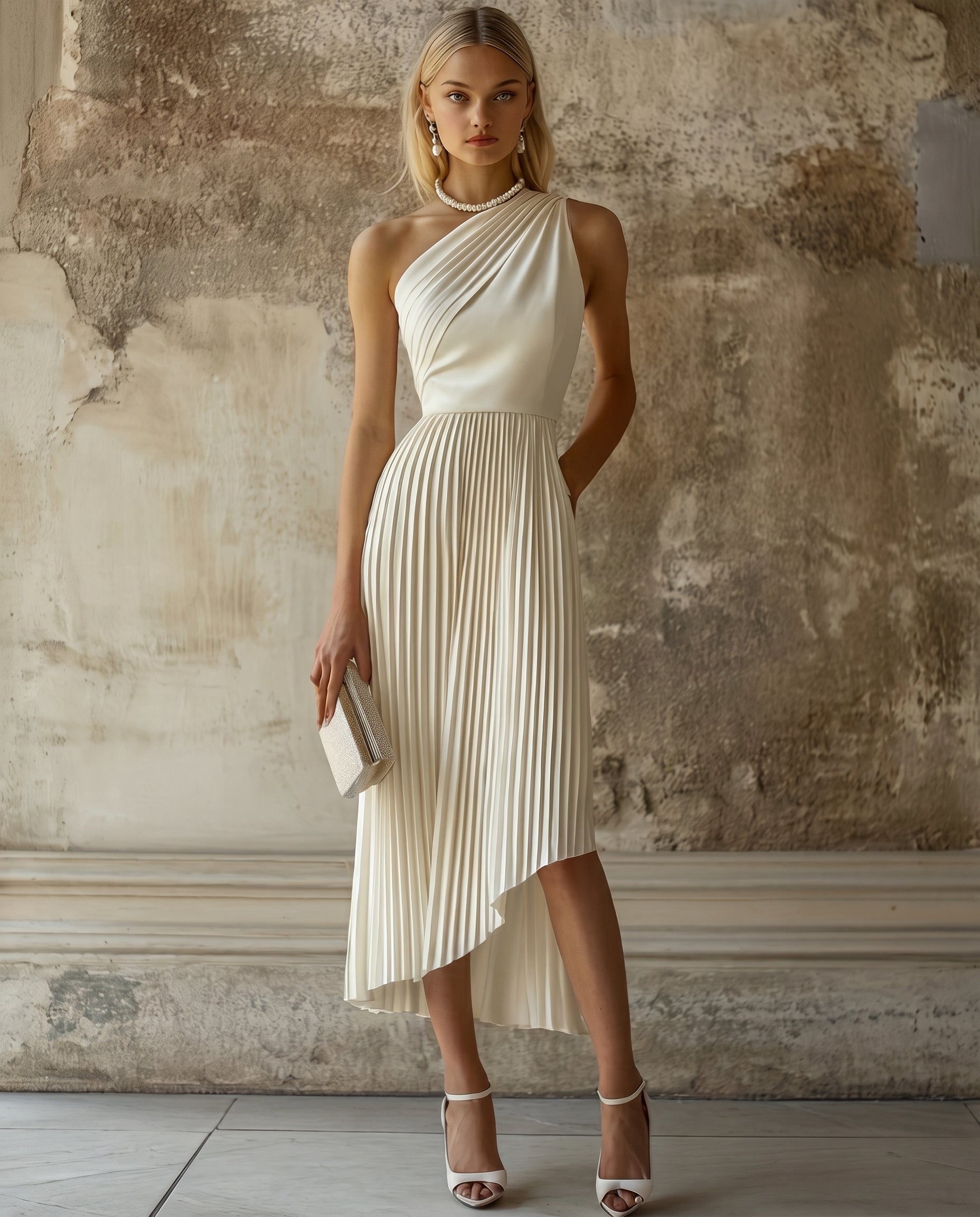 Robe midi plissée asymétrique — vue 1