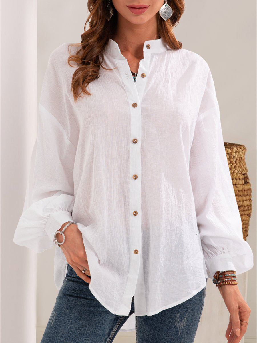 Chemise à manches longues en coton et lin — vue 6
