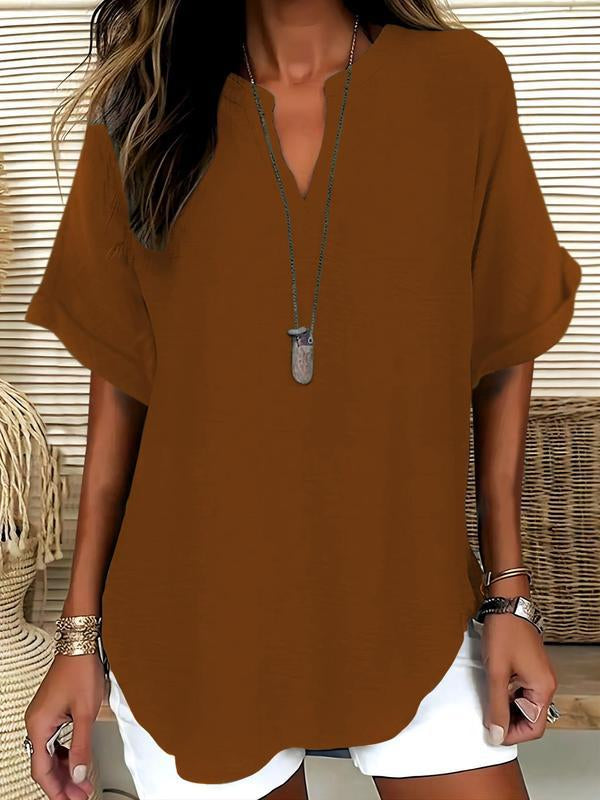 Blouse ample col V à manches courtes — vue 7