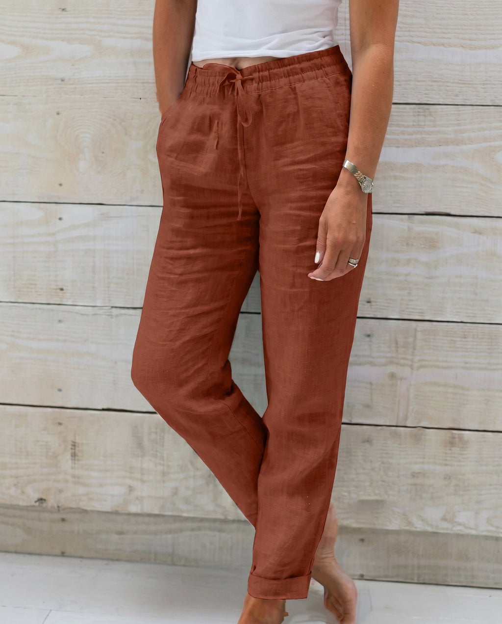 Pantalon en lin à cordon de serrage — vue 9
