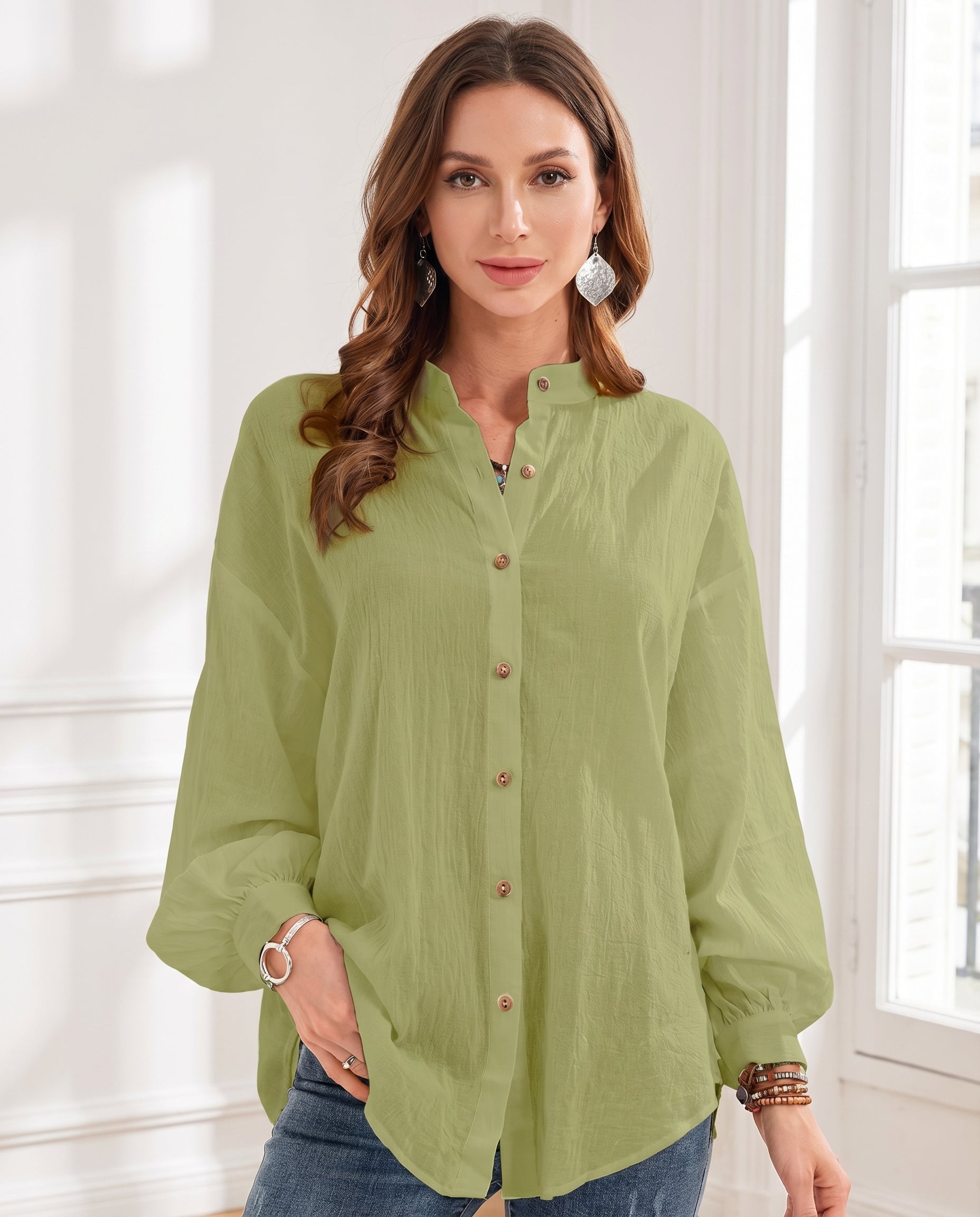 Chemise à manches longues en coton et lin — vue 1