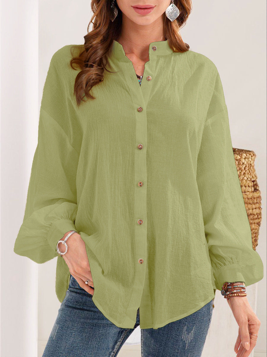 Chemise à manches longues en coton et lin — vue 7