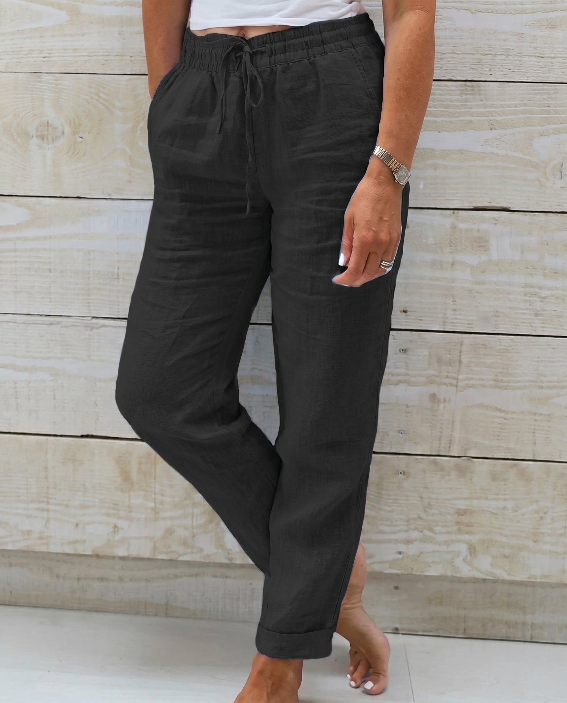 Pantalon en lin à cordon de serrage — vue 8