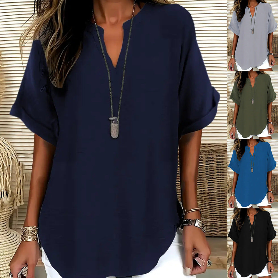 Blouse ample col V à manches courtes — vue 4