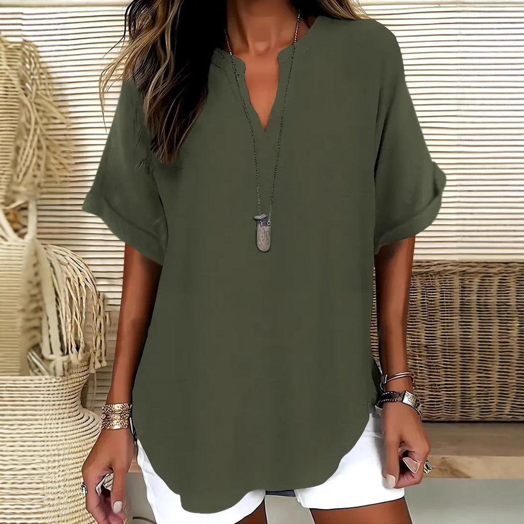 Blouse ample col V à manches courtes — vue 8