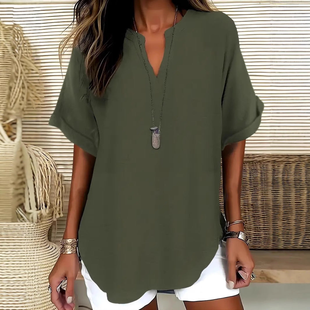 Blouse ample col V à manches courtes — vue 8