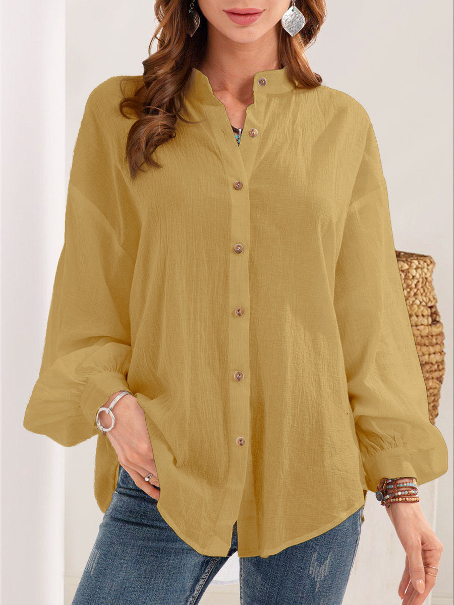Chemise à manches longues en coton et lin — vue 9