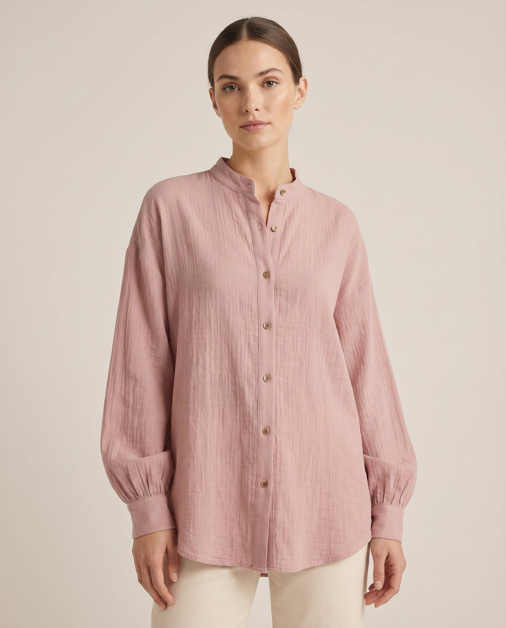 Chemise à manches longues en coton et lin — vue 2