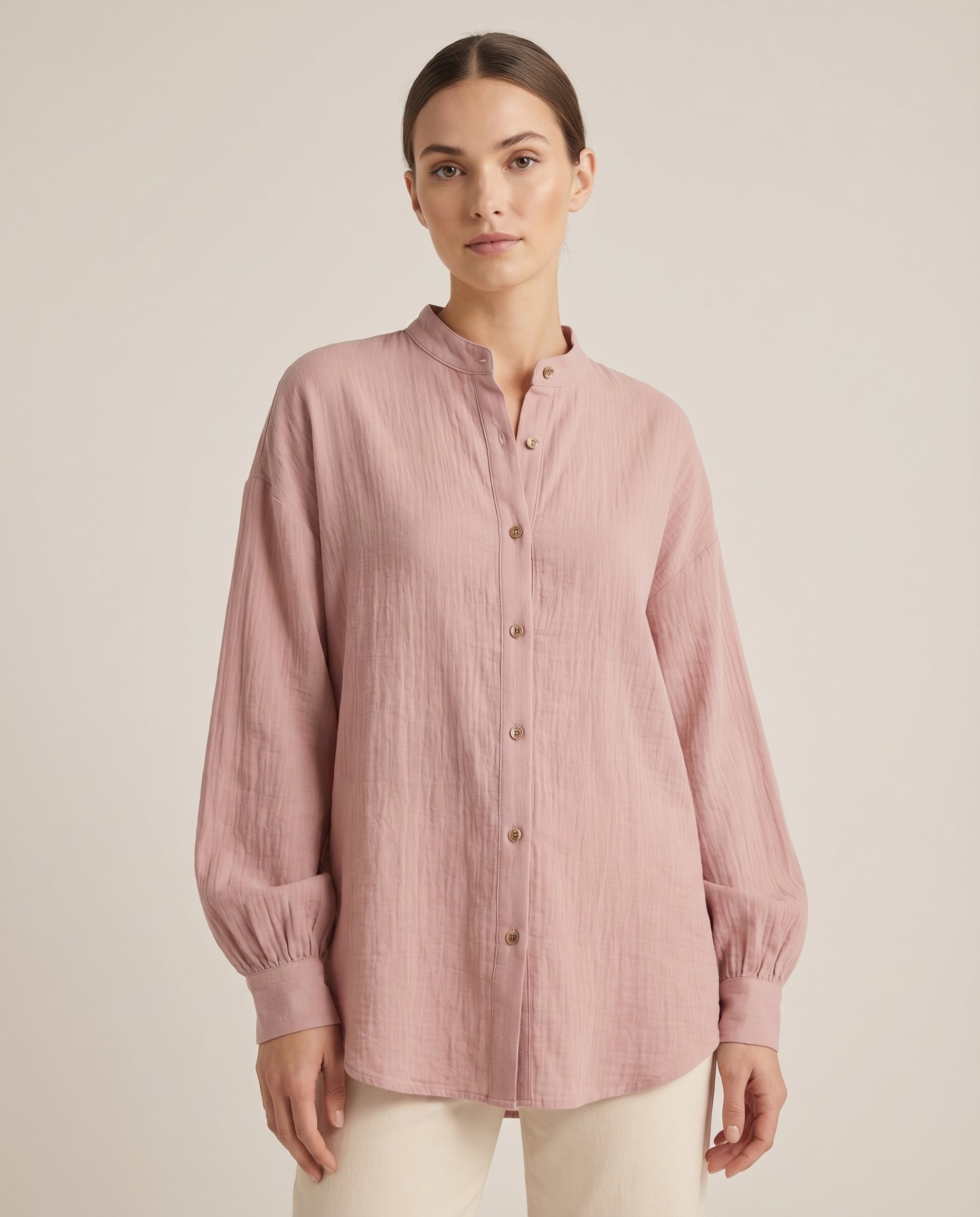 Chemise à manches longues en coton et lin — vue 2